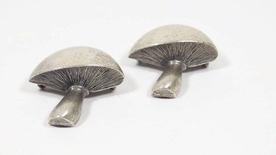 Pewter Mushroom Brooches - Set of 2 Vintage Mushr… - image 2