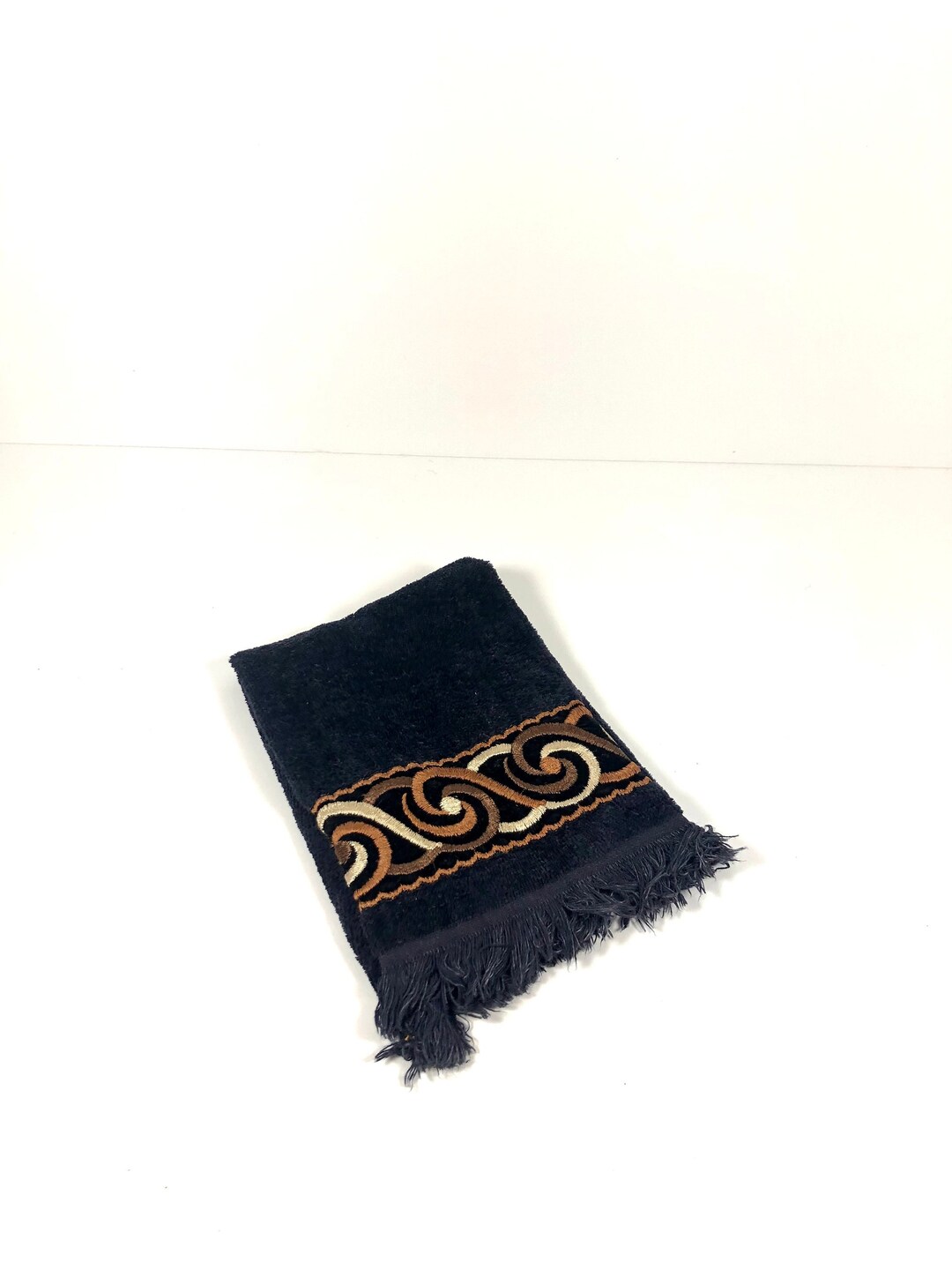 1980s Martex Guest Towel 80s Fingertip Towel Navy Blue and Beige Towel