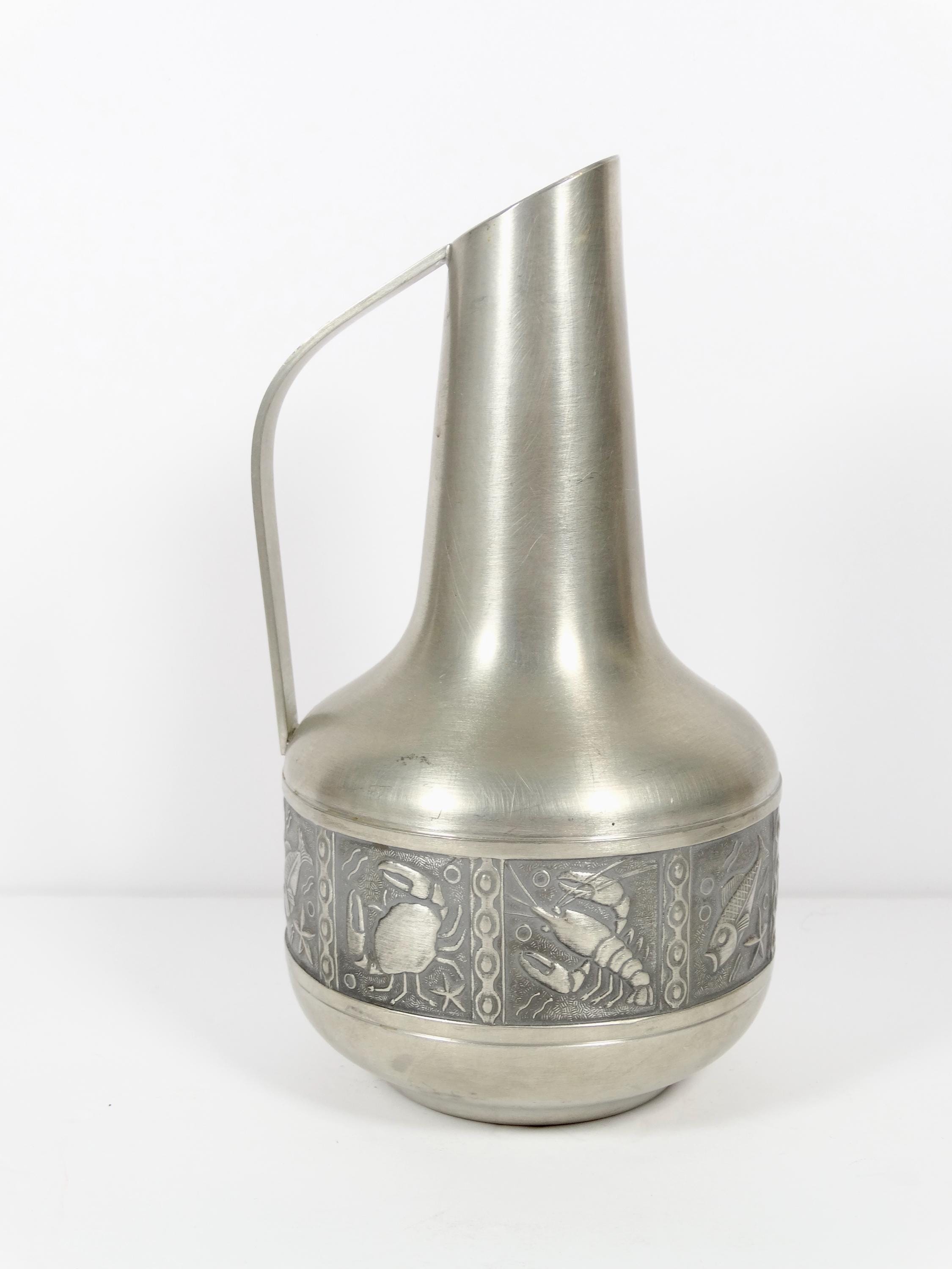 UNUSUAL Vintage Savo Pewter Marine Life Pitcher Norwegian Pewter