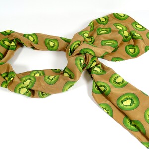 Cute 80s Kiwi Scarf Kiwi Fruit Print Scarf Oblong Scarf Long Silk Scarf Sash Quirky Rectangular Scarf