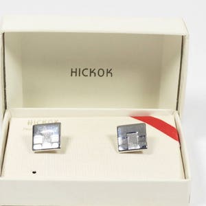 Vintage Hickok Silver Square Geometric Cuff Links Midcentury Original Box Cufflinks