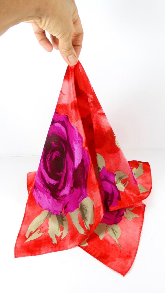 Vintage Square Silk Scarf - Roses Pattern Valentin