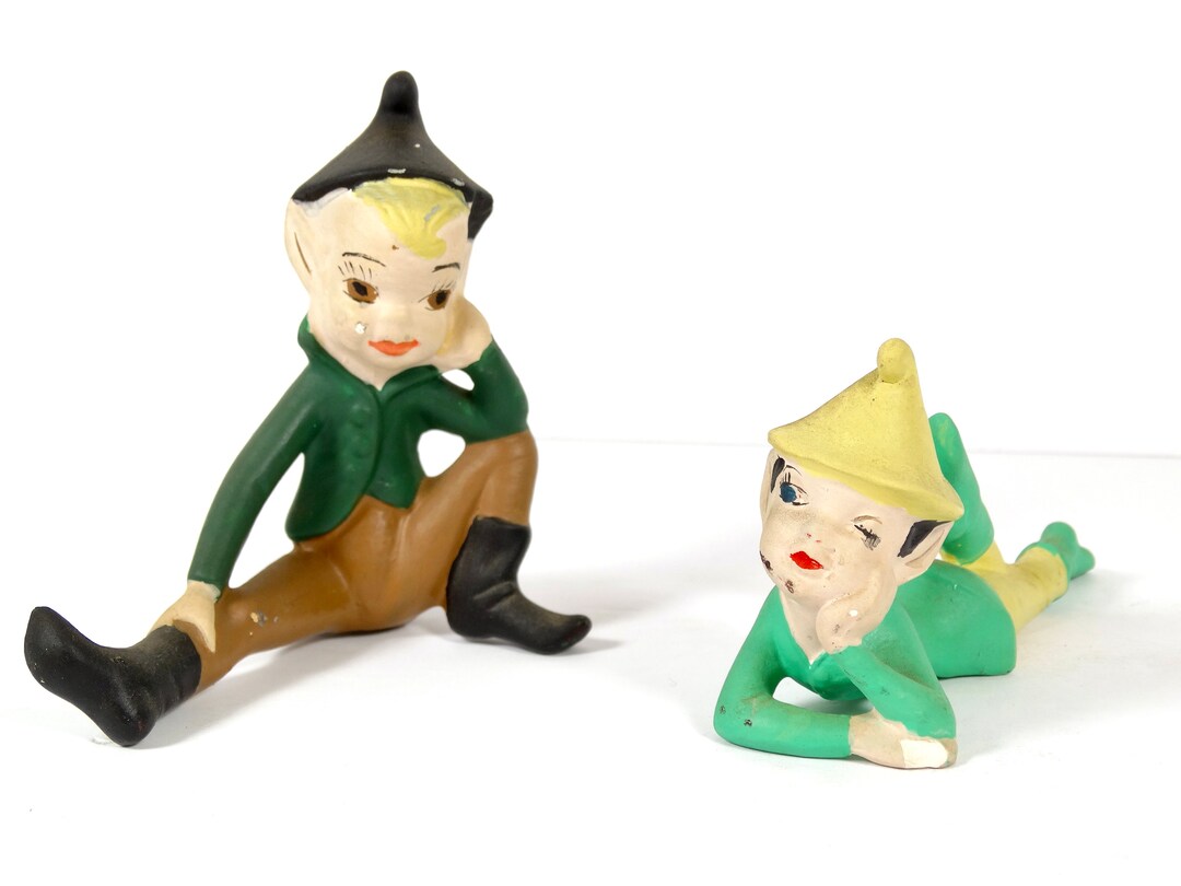 Cute Midcentury Pixie Figurines Set of 2 Pixies Brownie Figurines Elves