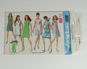 1960s Pattern Mini Dress Pattern 60s Mini Dress Simplicity 8231 - Vintage 1969 Pattern - Misses Jiffy Dress - Size 12