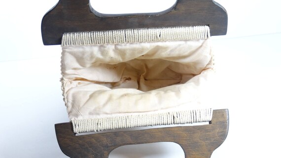 Macrame and Wood Purse Handbag, Vintage Cotton Be… - image 6