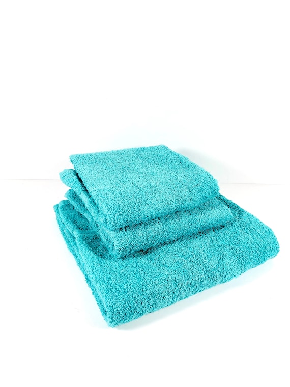 1980s Turquoise Towel Set 3 Piece Blue Towel Set 80s Towels Etsy