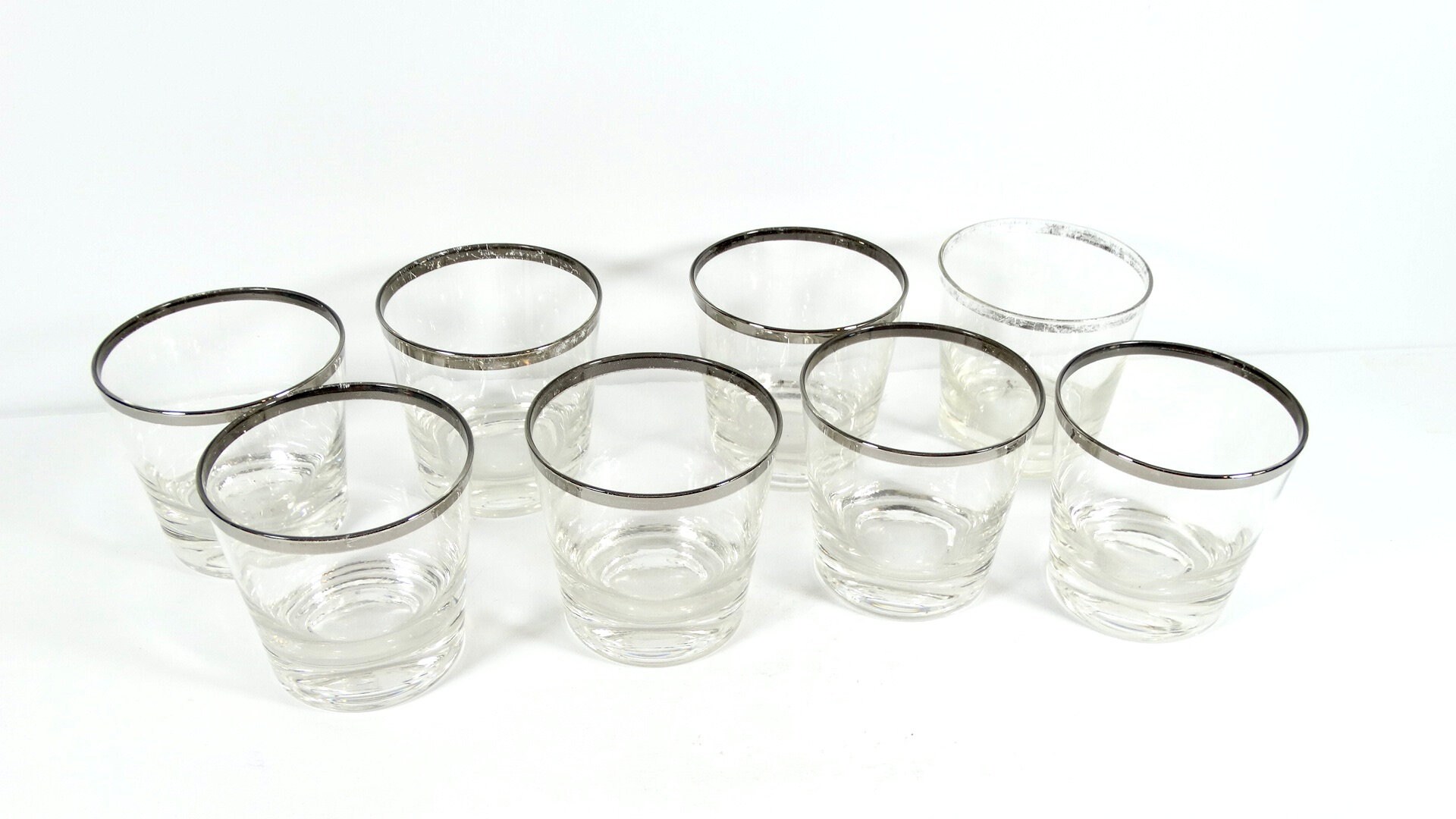 Midcentury Rocks Glasses - Vintage Silver Rim Rocks Glasses - Set of 8 ...