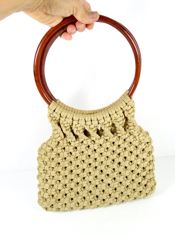 1970s Macrame Handbag - 70s Macrame Purse Lucite … - image 2