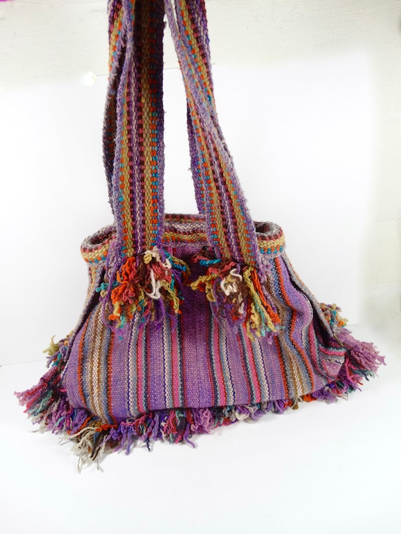 Gorgeous Woven Hobo Bag Vintage Hobo Bag Boho Hippie Hobo Bag Purple Stripe Bag Hobo Purse