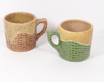 1960s Coffee Mug Set 60s Mugs, VIntage Midcentury Atomic Coffee Cups Mugs, OOAK Vintage Honeycomb Glazed Ceramic 1960s 1962 Kitchen