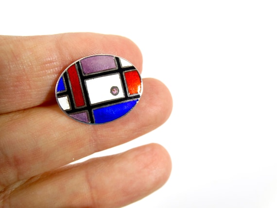 Vintage Enamel on Sterling Pin Vintage Enamel Pin Enamelled Sterling Pin Enamel over Sterling Vintage Brooch View 5