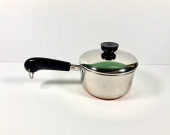 Vintage 1 Qt Revere Ware Pot Vintage Revere 1 Qt Pot with Lid Copper Bottom Copperclad Clinton IL 1 Quart Saucepan RW525