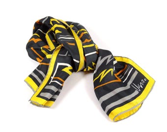 1970s Vera Scarf Vintage Vera Rectangular Scarf Vera Neumann Vintage Scarf - Black Yellow Orange Gray