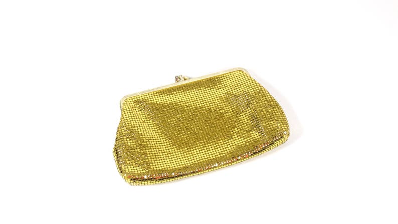 Vintage Gold Mesh Evening Bag Makeup Bag Hand Made Hong Kong Gold Clutch Glamour