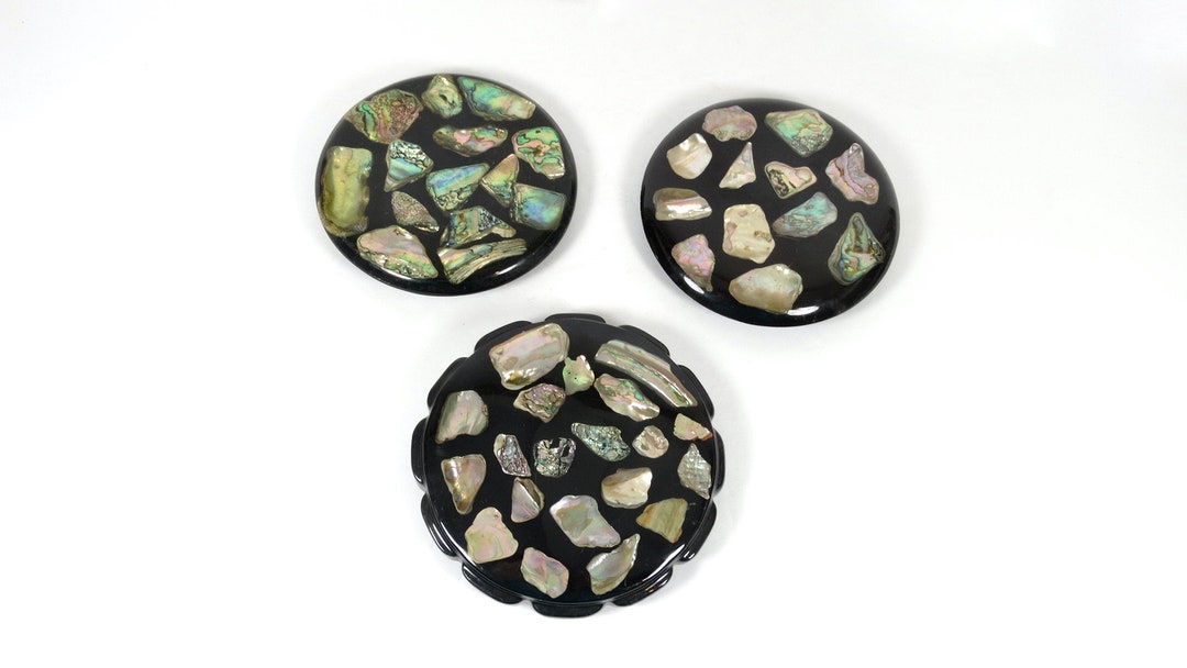60s Vintage Abalone Shell Trivet Collection Set of 3 Abalone Trivets