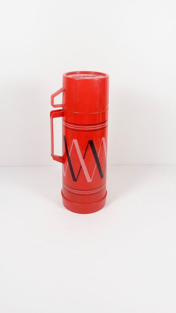 Insulated Aladdin Thermos,red Black,retro,plastic Coffee Thermos,pump,hot  Beverage Thermos,large Tall Thermos,soup Thermos,quart 