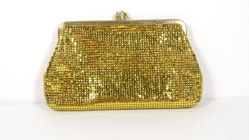 Vintage Gold Mesh Evening Bag Makeup Bag Hand Made Hong Kong Gold Clutch Glamour