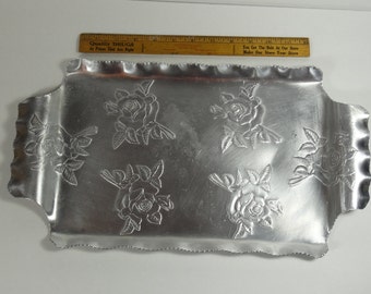 Hammered Aluminum Rose-Patterned Tray