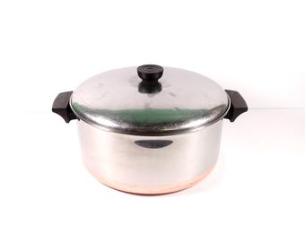 Vintage Revere Ware 6 Quart Stock Pot Soup Pot with Lid Copper Bottom Rome NY Copperclad Revereware RW527