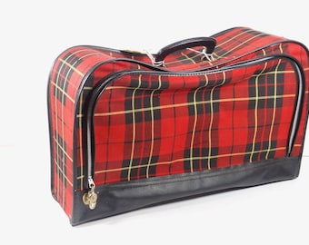 Details about   Vintage Unused in original Bag Red Plaid Folding Suitcase Retro  60s/70s 