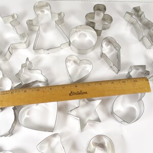 Huge Lot - Vintage Metal Cookie Cutters - Set of 17 - Holidays Shapes Silver Metal Cookie Cutter Lot image 2