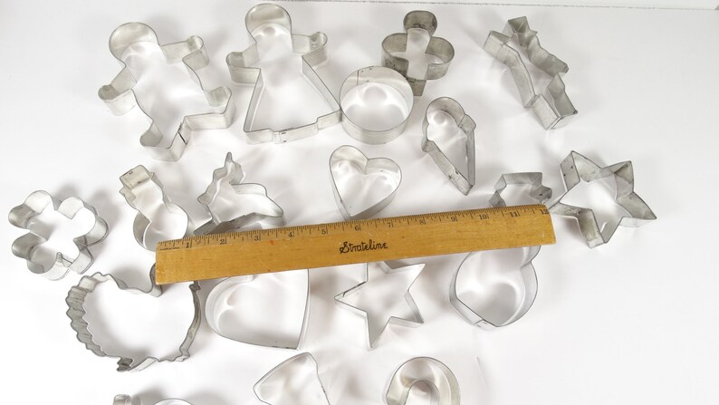 Huge Lot - Vintage Metal Cookie Cutters - Set of 17 - Holidays Shapes Silver Metal Cookie Cutter Lot image 2