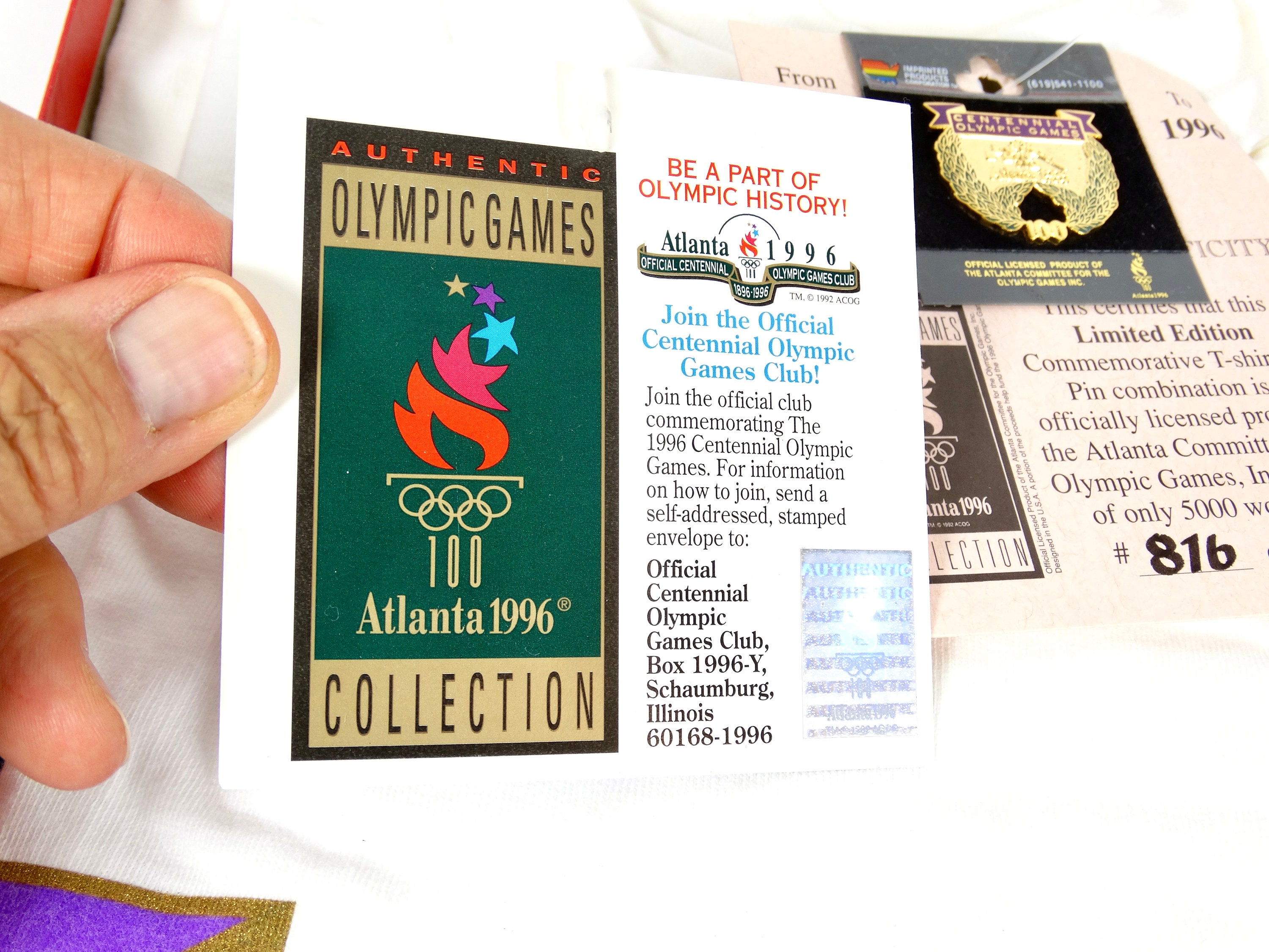 1996 Atlanta Olympics Limited Edition Commemorative Tshirt and Pin