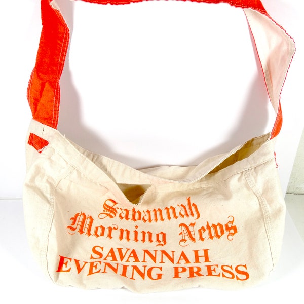 Vintage Newspaper Bag Savannah Morning News Savannah Evening Press Newspaper Deliver Bag Newspaper Tote