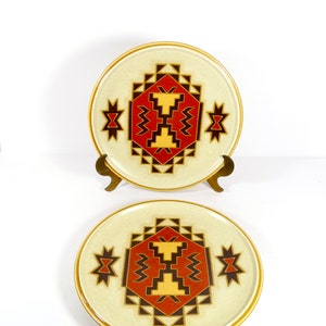 Vintage Mikasa Trading Post Dinner Plate Set Stylekraft 1970s Dinnerware Plates Set of 2 Plates - Native American SW Decor CO906 MIKTRP