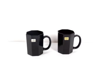 Tazas octogonales negras Arcoroc de los años 80 - Juego de 2 tazas Arcoroc negras NOS Juego de tazas octogonales de los años 80