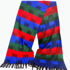 Vintage Plaid Winter Scarf Cozy Vintage Scarf Vintage Winter Scarf Blue Red Green Plaid Scarf RGB