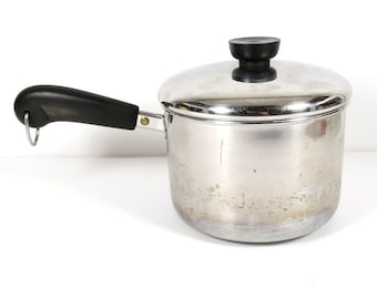 Vintage Tall 2 Qt Revere Ware Pot - Stainless Steel Revere Pot Original Revere Ware 2 Quart Pot - With Lid - Revere 1801 Clinton IL RW295