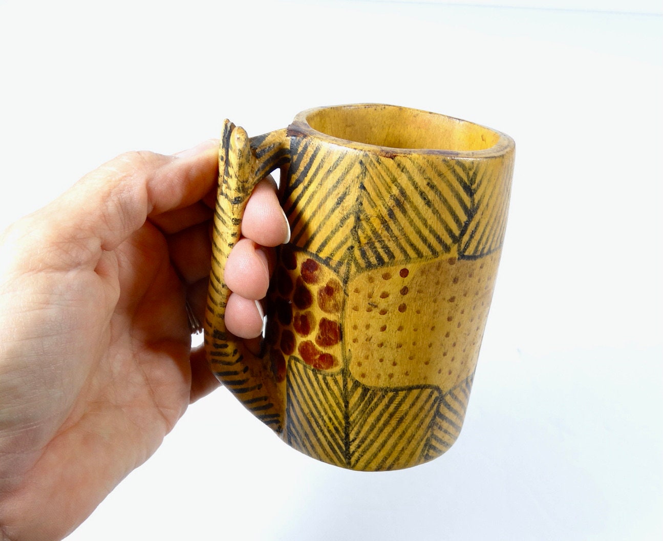 アンティーク雑貨 m13261010 Vintage Hand-carved Wood Mug - Zebra Mug Solid Wood Jungle