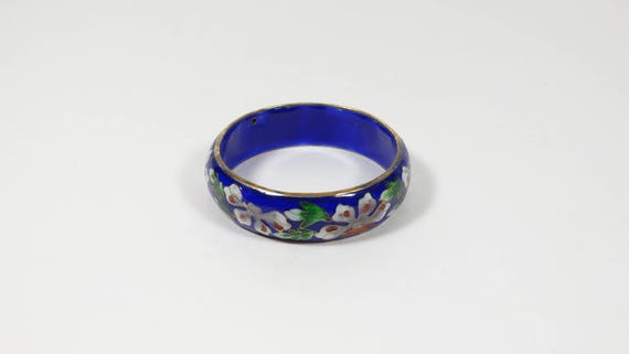 Vintage Cloisonne Bracelet Bangle Wide Enamel Blu… - image 4