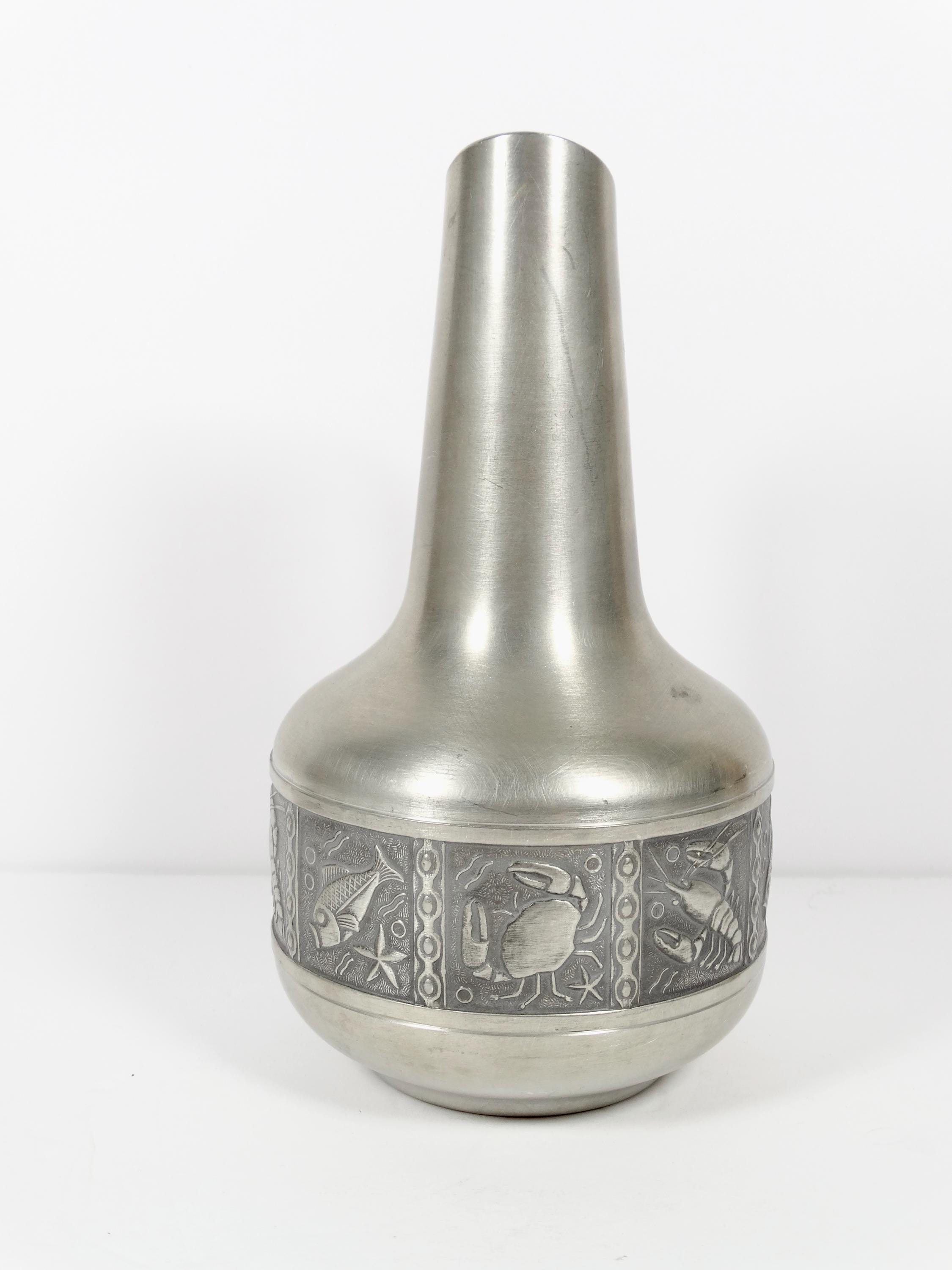 UNUSUAL Vintage Savo Pewter Marine Life Pitcher Norwegian Pewter