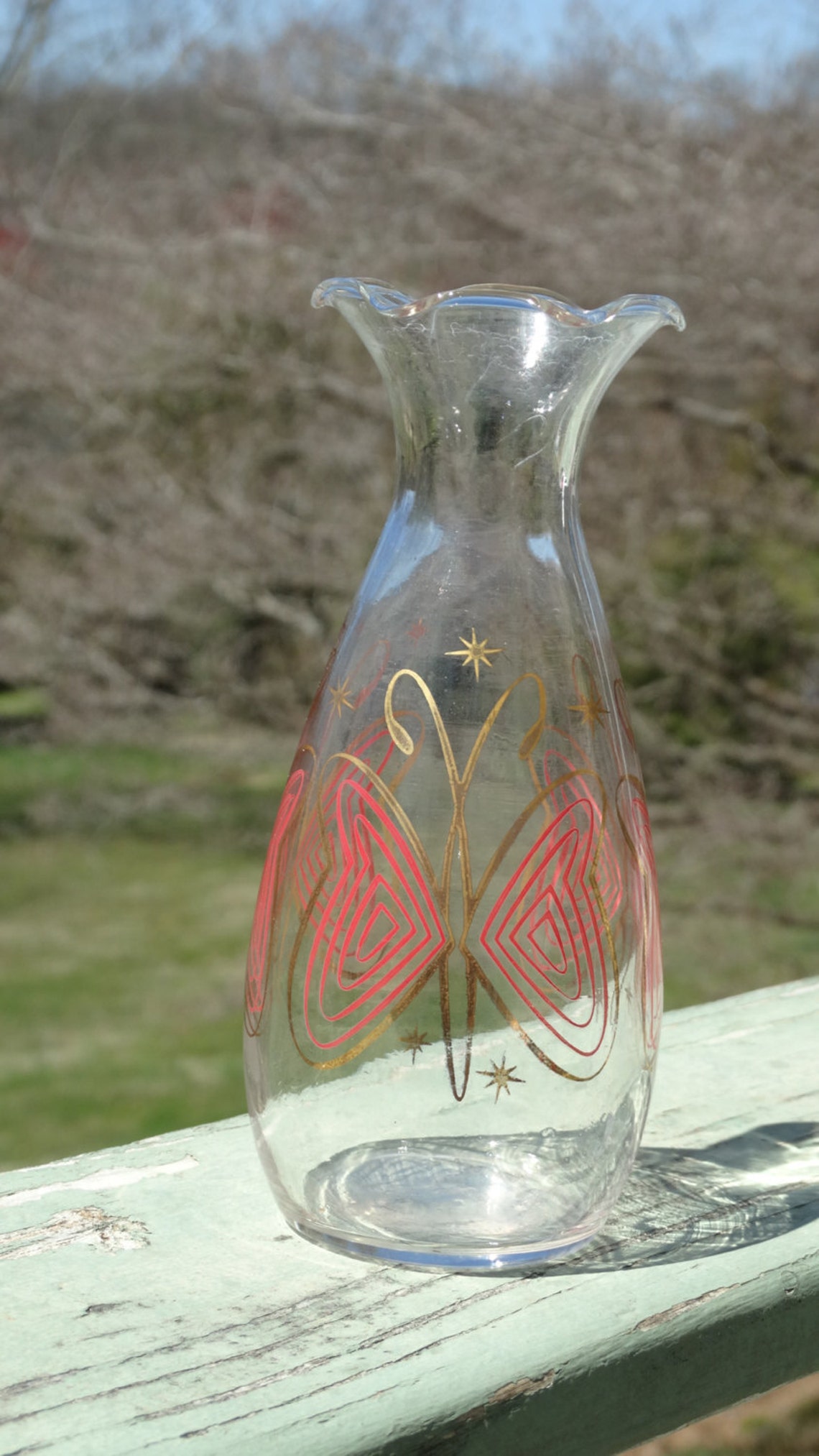 Midcentury 1950s Butterfly Glass Vase Etsy