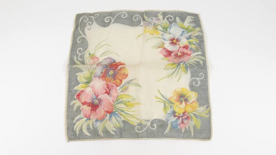 Vintage Handkerchieft Pansies 1940s Hankie Remembr