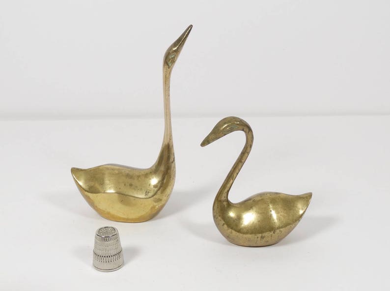 Vintage Brass Birds Set of 2 Midcentury Brass Swans