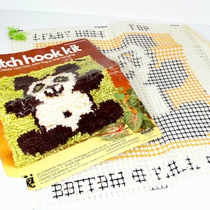 1973 Baby Panda Latch Hook Canvas - Valiant Crafts New Baby Latch Hook Squares Cute Panda 1970s Crafts