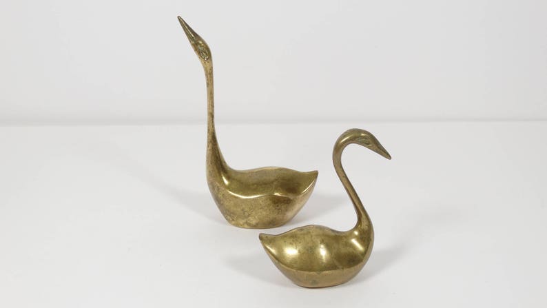 Vintage Brass Birds Set of 2 Midcentury Brass Swans
