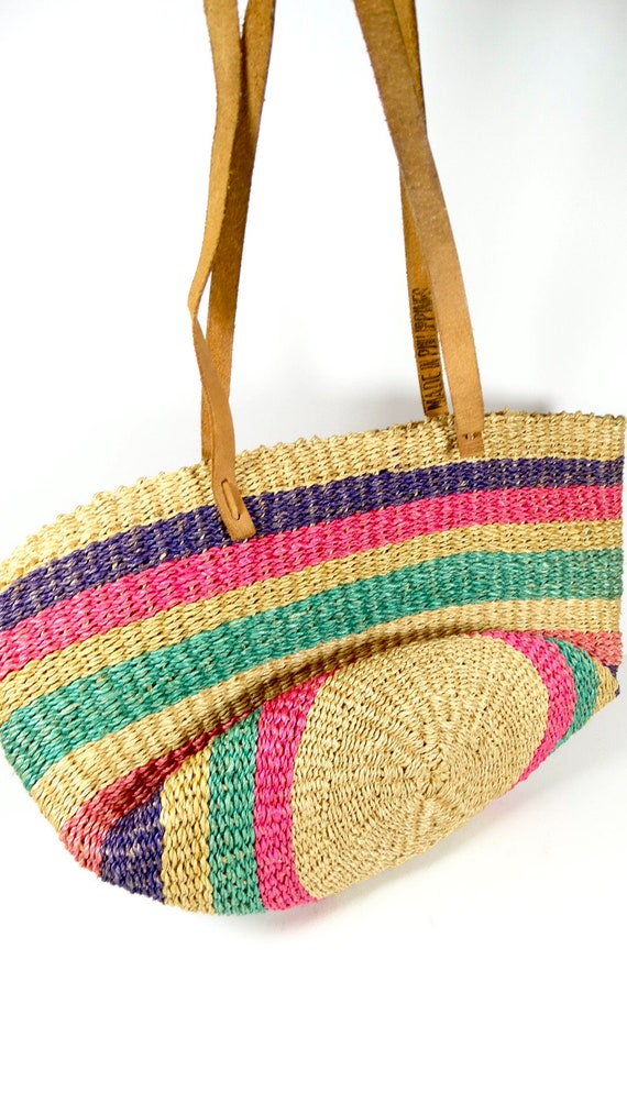 Woven Sisal Bucket Bag - Vintage Shoulder Bag - B… - image 2