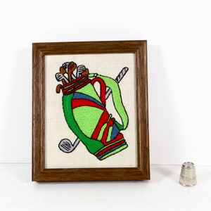 Vintage Golf Crewel Golf Clubs Golf Bag Needlework Golfer Gift