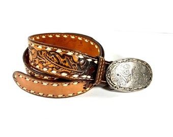Vintage Nocona Belt 36" Western Style Belt Oak Leaves Acorns Cowboy Vintage Leather Belt Vintage Western Belt