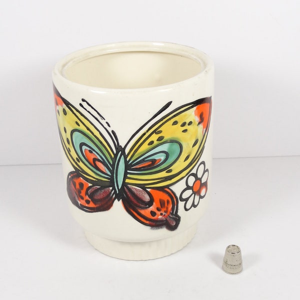 White Rainbow Ceramic Butterfly Planter, Vintage Flower Power Vintage Midcentury Plant Pot