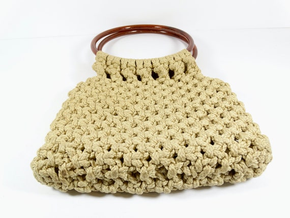 1970s Macrame Handbag - 70s Macrame Purse Lucite … - image 5