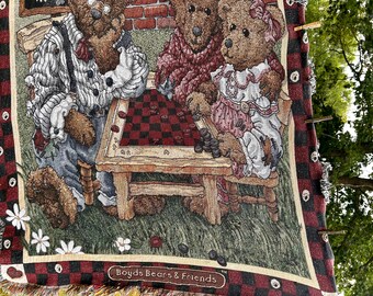 Couverture en tapisserie vintage Boyd's Bears, en coton, motif ours en peluche, années 1990