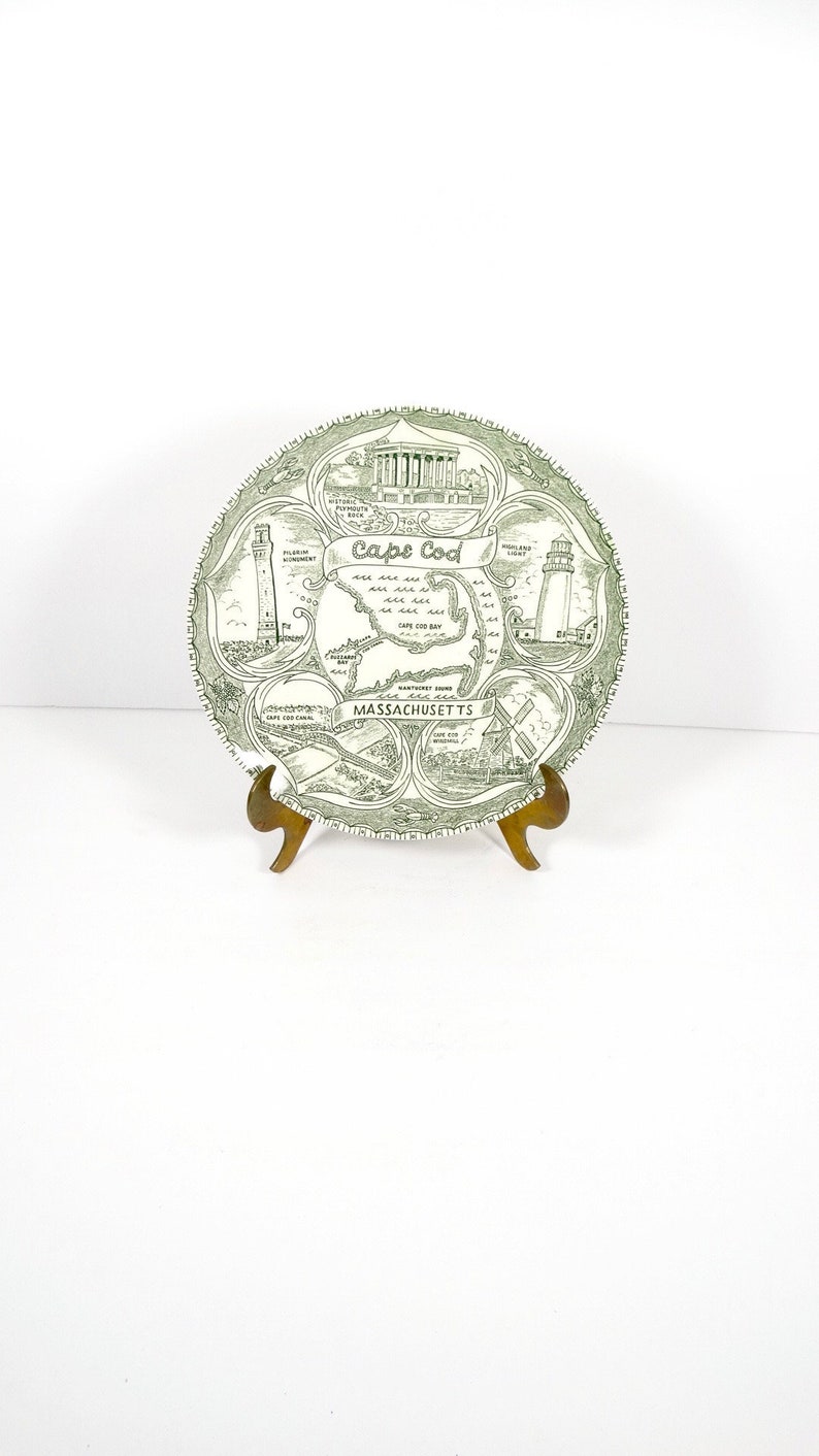 Vintage Cape Cod Souvenir Plate Green and White Massachusetts | Etsy