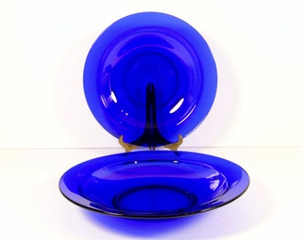 Vintage Cobalt Blue Glass Soup Bowls - Wide Rim Blue Glass Bowls Set of 2 Blue Glass Bowls Cobalt Bowls