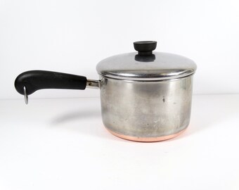 Revere Ware 3 Qt Copper Bottom Pot with Lid, 3 Qt 8 Cup Vintage Pot Copper Clad Bakelite Saucepan RW346