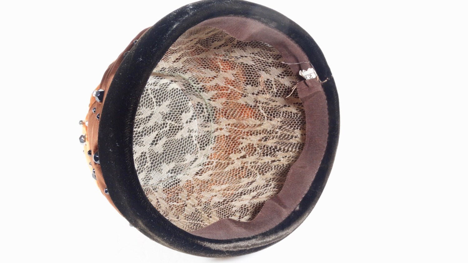 Studded Velvet and Satin Toque - Brown Mocha Black Satin  display picture 2